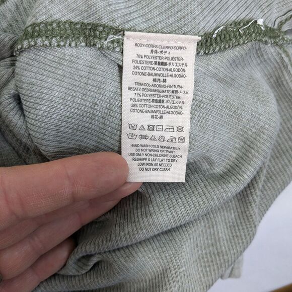 Free People Waffle Knit Top S Green Gray Thermal Long Sleeve Oversize Boho Tee - Picture 9 of 10